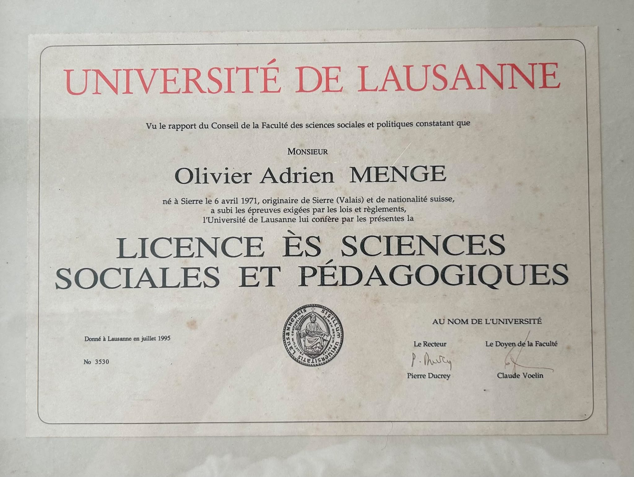 Diplôme Licence Olivier Menge